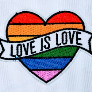 Small Love is Love Heart Embroidery Patch - LGBTQ Rainbow Heart Love Embroidered Patch - Threaded & Woven Patches For Clothing #B205