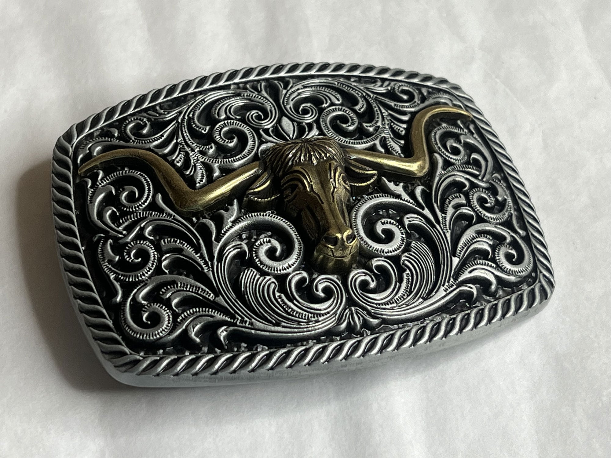 Texas Longhorn Steer Bull Metal Belt Buckle Gold & Silver Two Tone