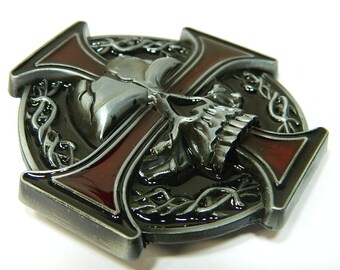 Cross Skull Metal Belt Buckle Mens Specialty Metal Belt Buckles  Bikers Stylized Skull Belt Buckle-Unique Guys Skull Belt Buckles #B649