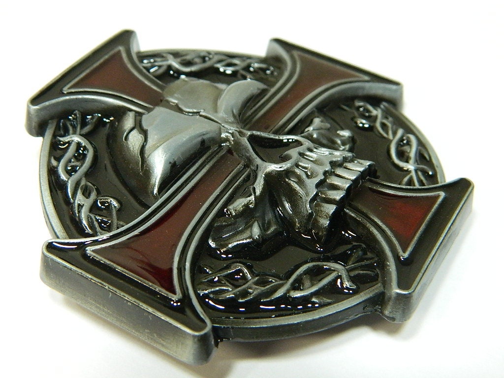 Cross & Skull Metal Belt Buckle - Mens Specialty Metal Belt