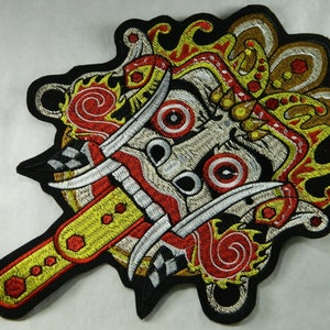 Large Thai Asian Mask Iron-On Embroidered Big Mythology Patch - Big Bright Color Embroidery Patch Clothes, Jackets, Backpacks