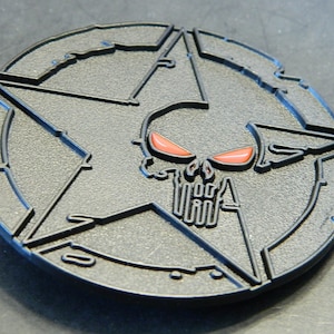 Red & Black Round Skull and Star Metal Belt Buckle - Mens Specialty Metal Belt Buckle - Comic Book Belt Buckle-Unique Guys Belt Buckles B584