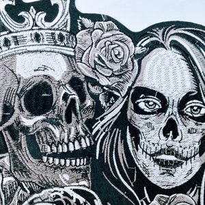 Large Tattoo Style Heart Girl & Skull Iron-On Embroidered Patch - Big Skull Girl Crown Snake Rose Embroidery Back Patch Iron On Patch