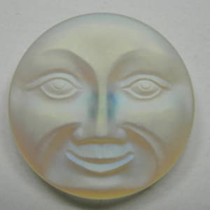 31MM Vintage Frosted White Ivory Man In The Moon Czech Glass Button - AB White Matte Moon Czech Glass Button - Jewelry Glass Button #B733