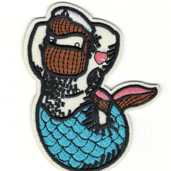 Sexy Hunk Merman Sailor with Beard Embroidered Tactical Patch - Sexy Hipster Merman Sailor Heart Tattoo Embroidery Patch - 1 per Order #B783