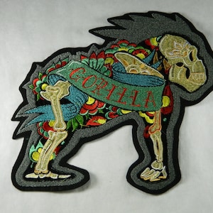 Large Tattoo Style Gorilla Iron-On Embroidered Patch - Big Gorilla Embroidery Patch For Clothes, Jackets, Backpacks - Iron On Back Patch