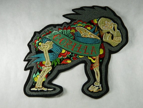 Large Tattoo Style Gorilla Iron-on Embroidered Patch Big Gorilla Embroidery  Patch for Clothes, Jackets, Backpacks Iron on Back Patch 229 