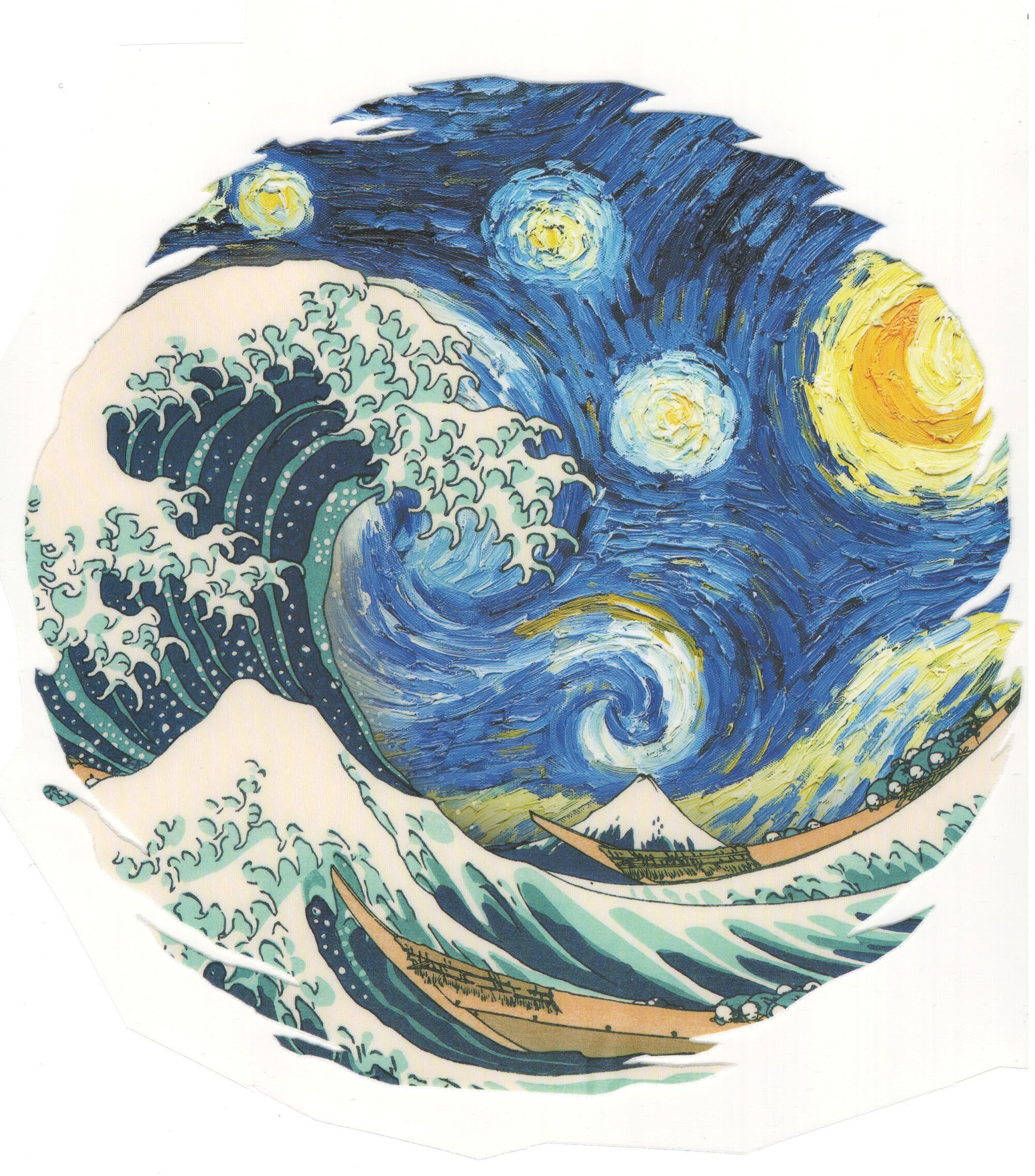 BIG Round Starry Night Sea Scene Van Gogh Tribute Edition On Transfer Sticker DIY Patch - Colorful Starry Night Iron-On Shirt Seascape 194
