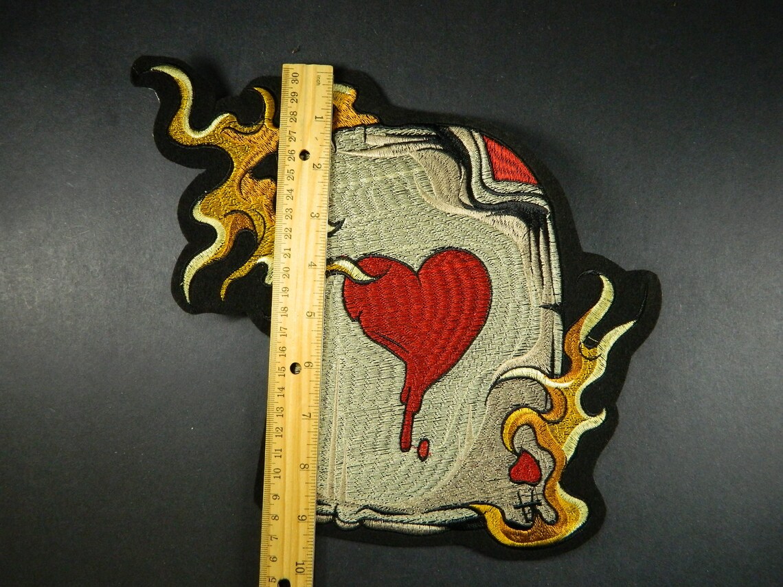 Large Flaming Ace of Hearts Ironon Embroidered Patch Etsy