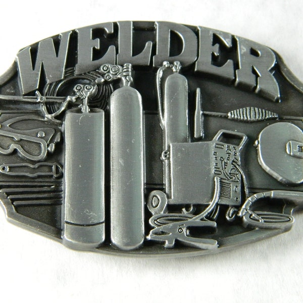 Gray / Silver Welder Tradesman Metal Belt Buckle - Welder Welding Metal Belt Buckles - Proud Belt Buckle - Welder Pride Belt Buckles #B638