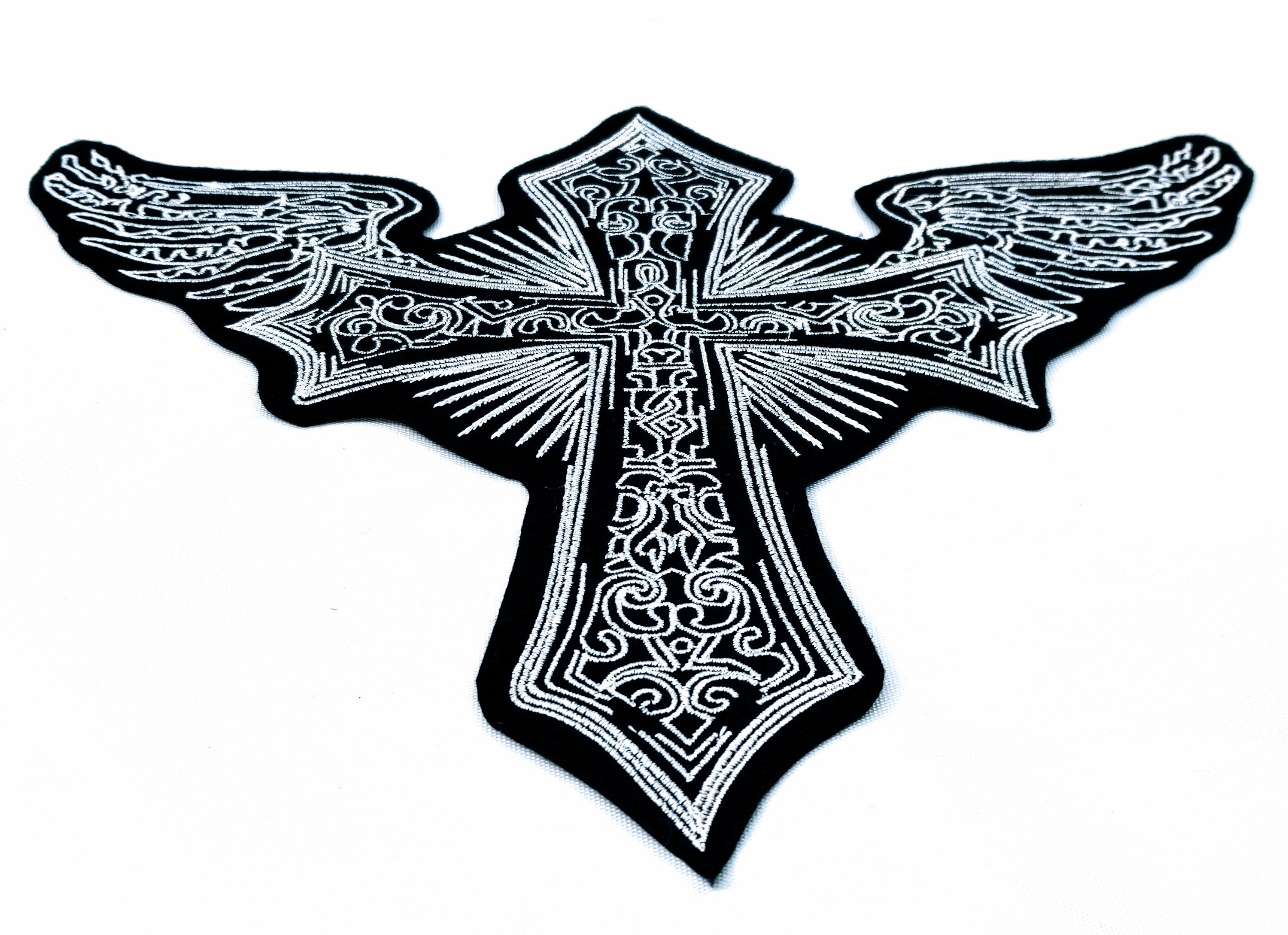 Holy Celtic Cross Gothic Dark Large Size Iron on Embroidered Big Back Patch  XL