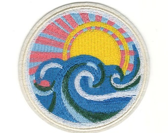 Colorful Ocean Scene Stylized Embroidered Iron-On Patch - Rainbow of Colors Girls Ocean Life Adhesive Embroidery Patch - Jacket Patches AB61