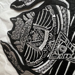 Big Silver & Black Egyptian Scarab Beetle Iron-On Embroidered Patch- Large Egypt Scarab Beetle Bug Insect Embroidery Patch