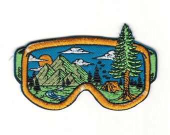 Skiing Embroidery Patch - Ski or Snowboarding Goggles Nature Embroidered Patch - Iron-On Patches For Hats, Jeans, Jackets & More #B182