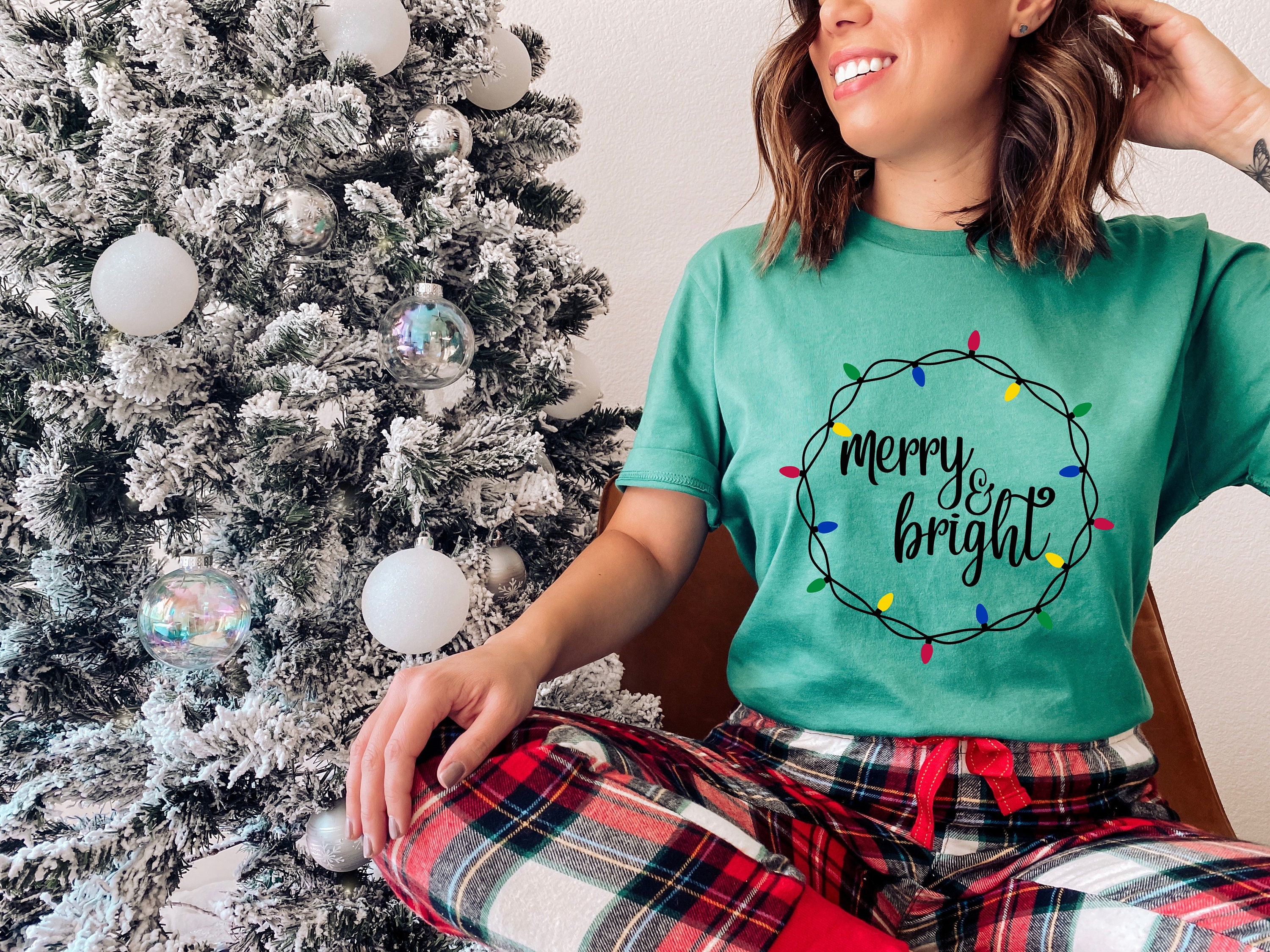 Merry and Bright With Christmas Lights/ Christmas Holiday Top Etsy
