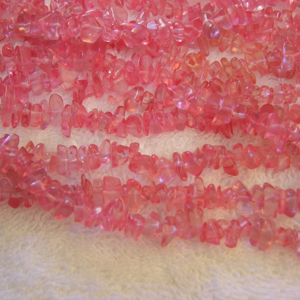 Cherry quartz necklace polished chips 36 inch