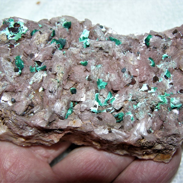 Dioptase emerald green on Calcite Barite w/quartz Tsumeb Namibia Africa 3.5x2 inch 3/4 pound D4