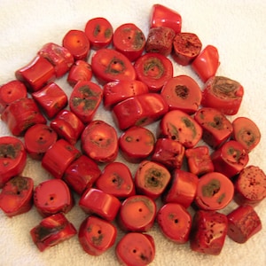 Red bamboo coral colored beads 1/2-1.2 inch 20 bead lot