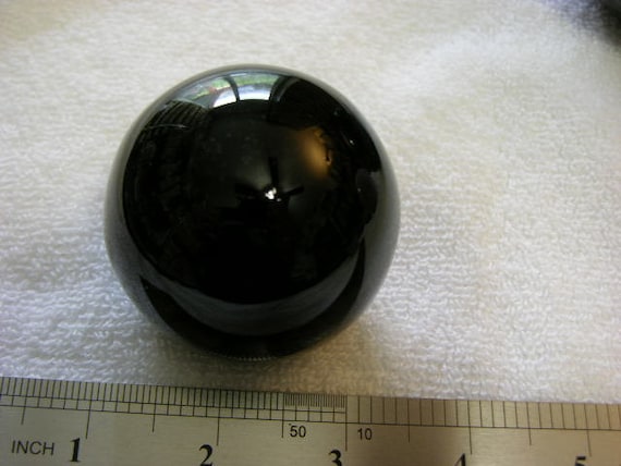 Black Obsidian Sphere Hand Carved Polished 1 1/2 Inch + Acrylic