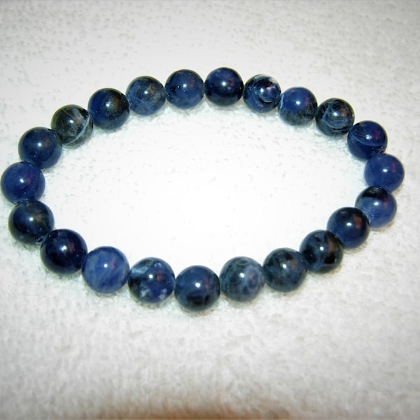 Lapis Denim Lapis blue sodalite 8mm round bead bracelet adjustable stretchy 8 inch