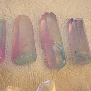 Tri-color rainbow Angel aura Terminated Quartz crystal drilled larger for pendant use 4 piece lot