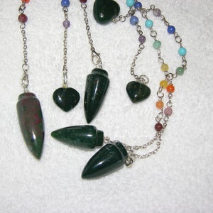 Bloodstone heliotrope crystal pendulum with Chakra stones and holding bead 1 per lot