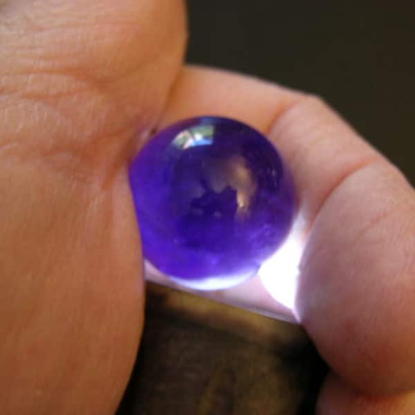 Amethyst dark grape sphere marble hand carved polished 1 inch diameter w/ring stand