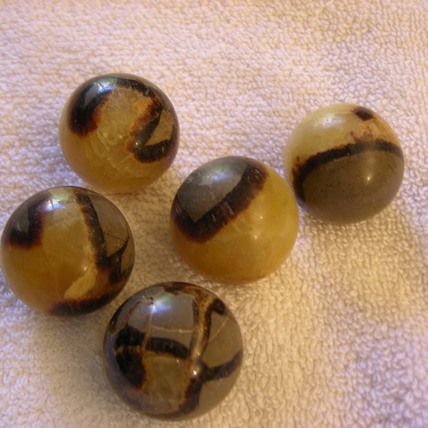 Septarian sphere hand carved polished 1-1.5 inch 1 sphere marble w/ring stand per winner