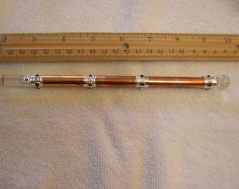 Wand healing stick copper Crystal point & sphere sterling silver and garnet gemstones