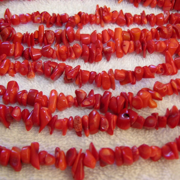 Red Coral necklace polished chips 36 inch