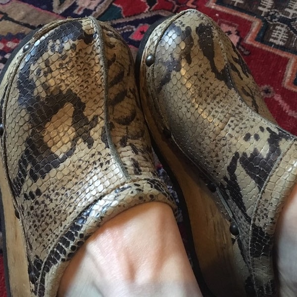 snakeskin mules