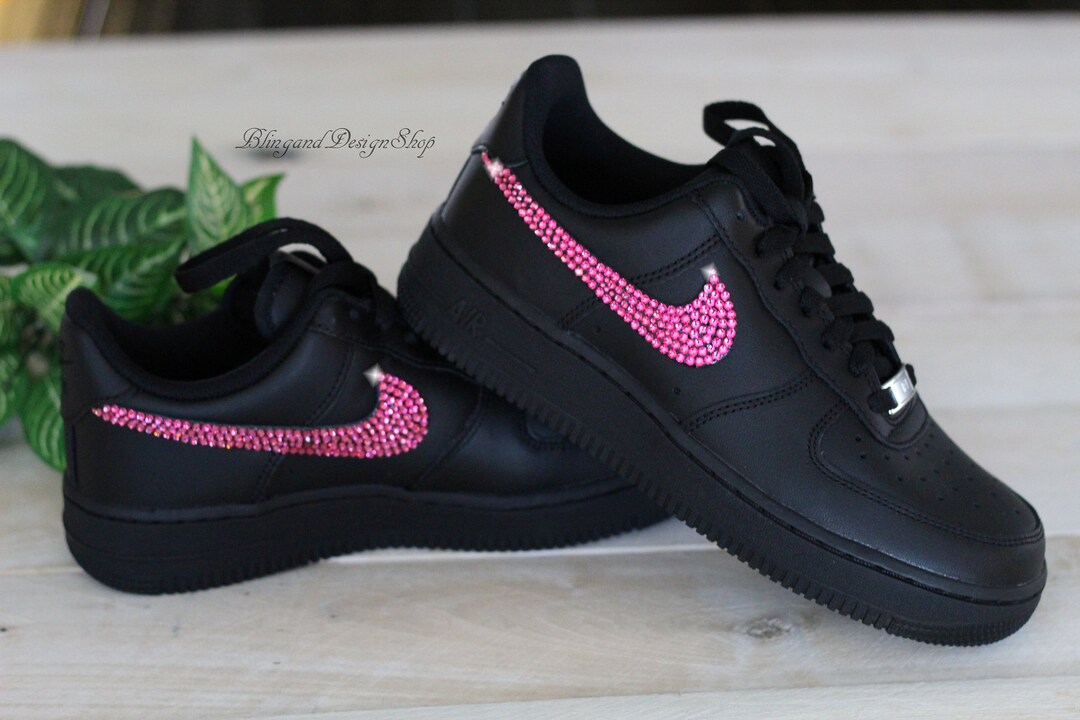 Swarovski Women's Nike Air Force 1 07 All Black Sneakers - Etsy