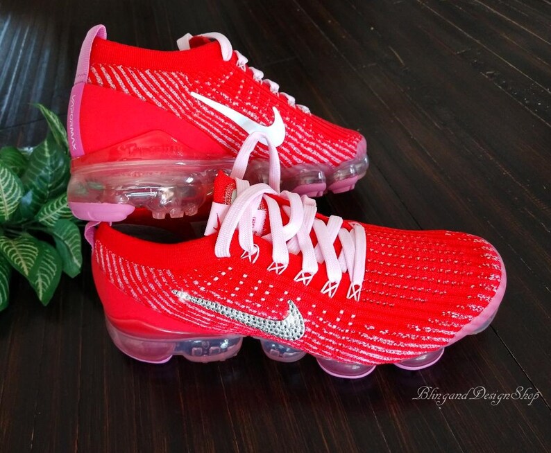 Swarovski Women's Nike Vapormax Flyknit 3 Red Sneakers | Etsy