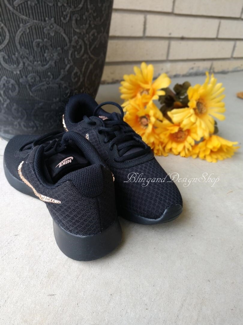 Swarovski Nike Womens Tanjun Black Sneakers Customized