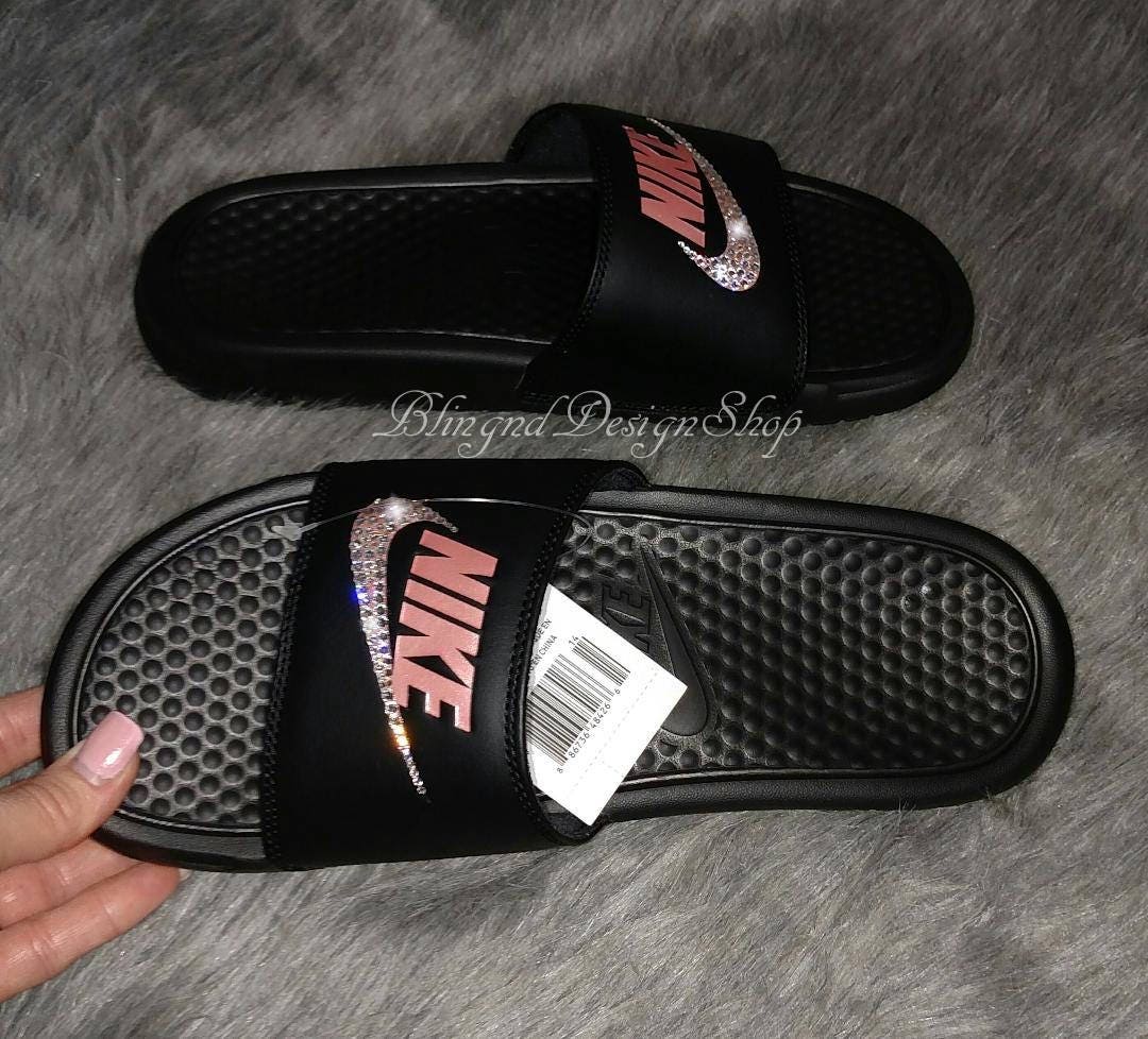 Bling Nike Slides Womens Benassi Sandals Hand Customized Etsy 日本