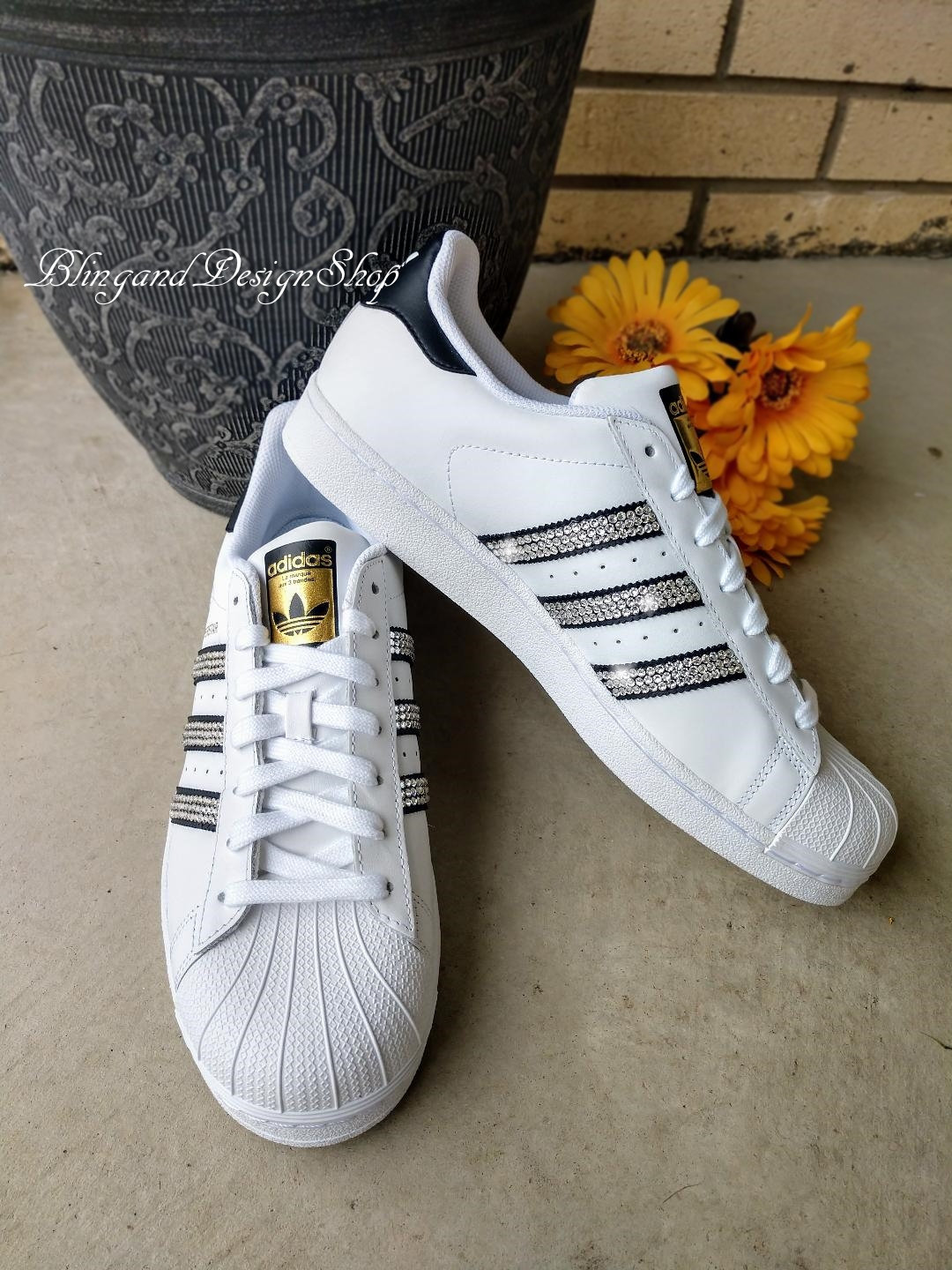 Swarovski Women's Adidas Originals Superstar White Sneakers Customized ...