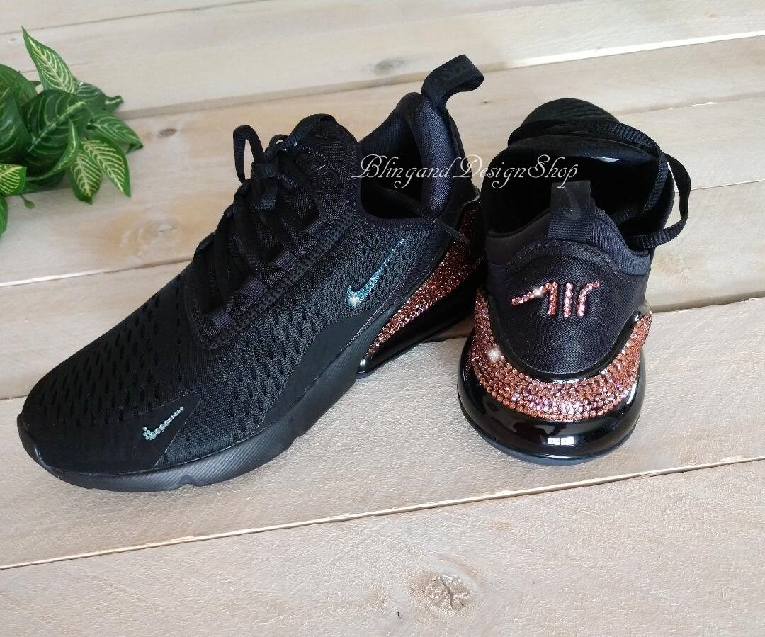 Swarovski Womens Nike Air Max 270 Nike Black Sneakers Customized with Swarovski Crystals Custom 