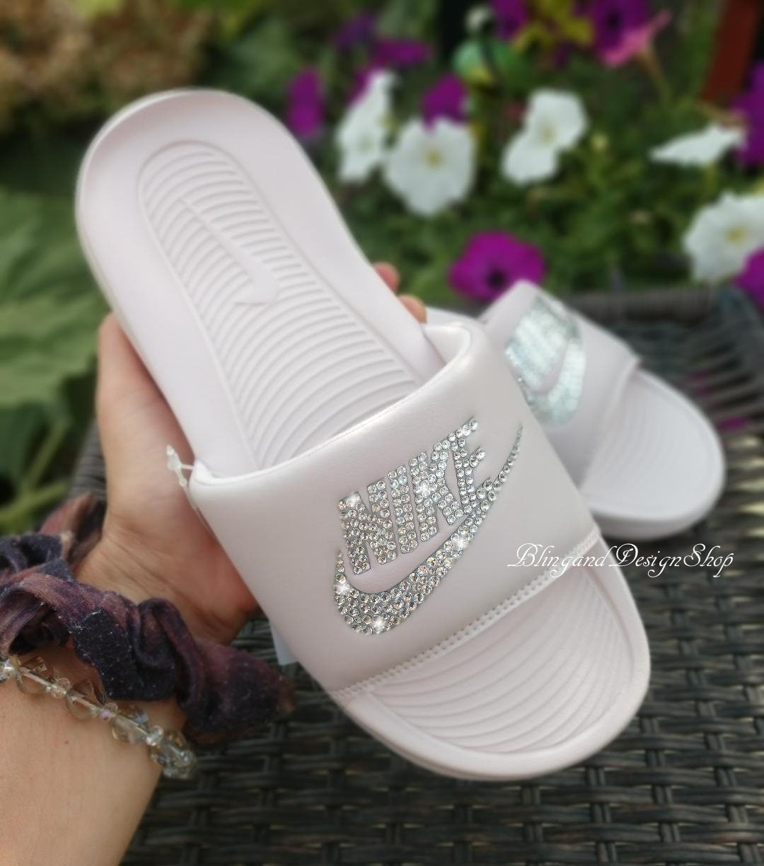 to Ship Size 5 Bling Slides Sandals Custom Slides Pink -