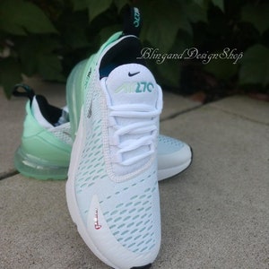 Swarovski Women's Nike Air Max 270 White Teal Sneakers Customized With ...