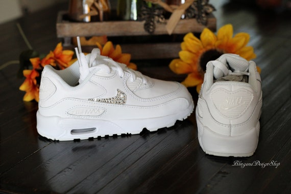 Swarovski Meisjes Baby Nike Air Max 90 Alle Witte Sneakers - Etsy België