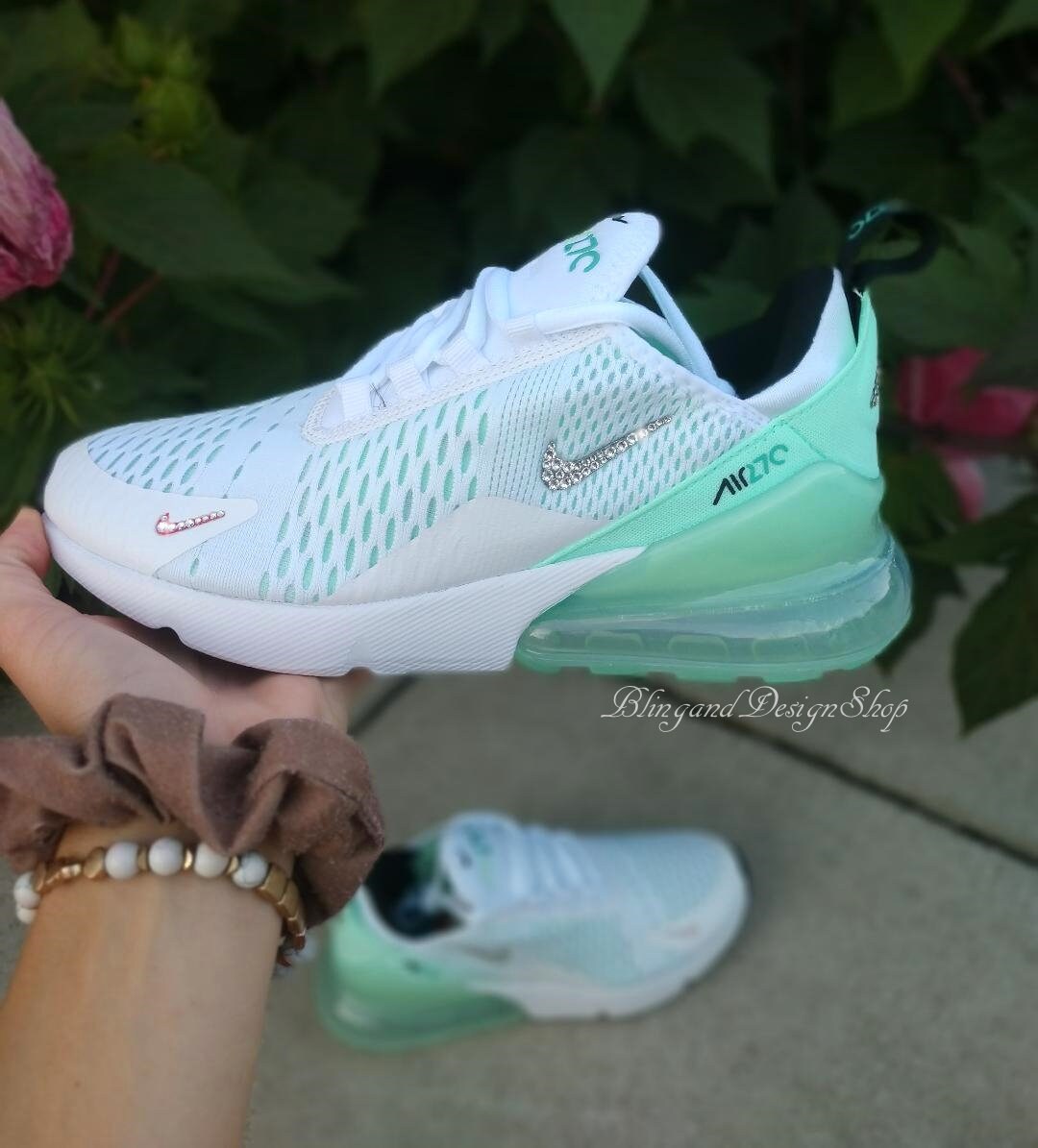 onderbreken naast recorder Swarovski Women's Nike Air Max 270 White Teal Sneakers - Etsy