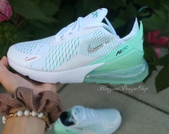 Swarovski Women's Nike Air Max 270 White Teal Sneakers - Etsy