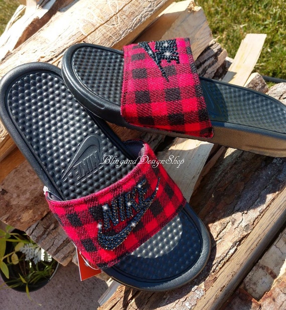 plaid nike slides