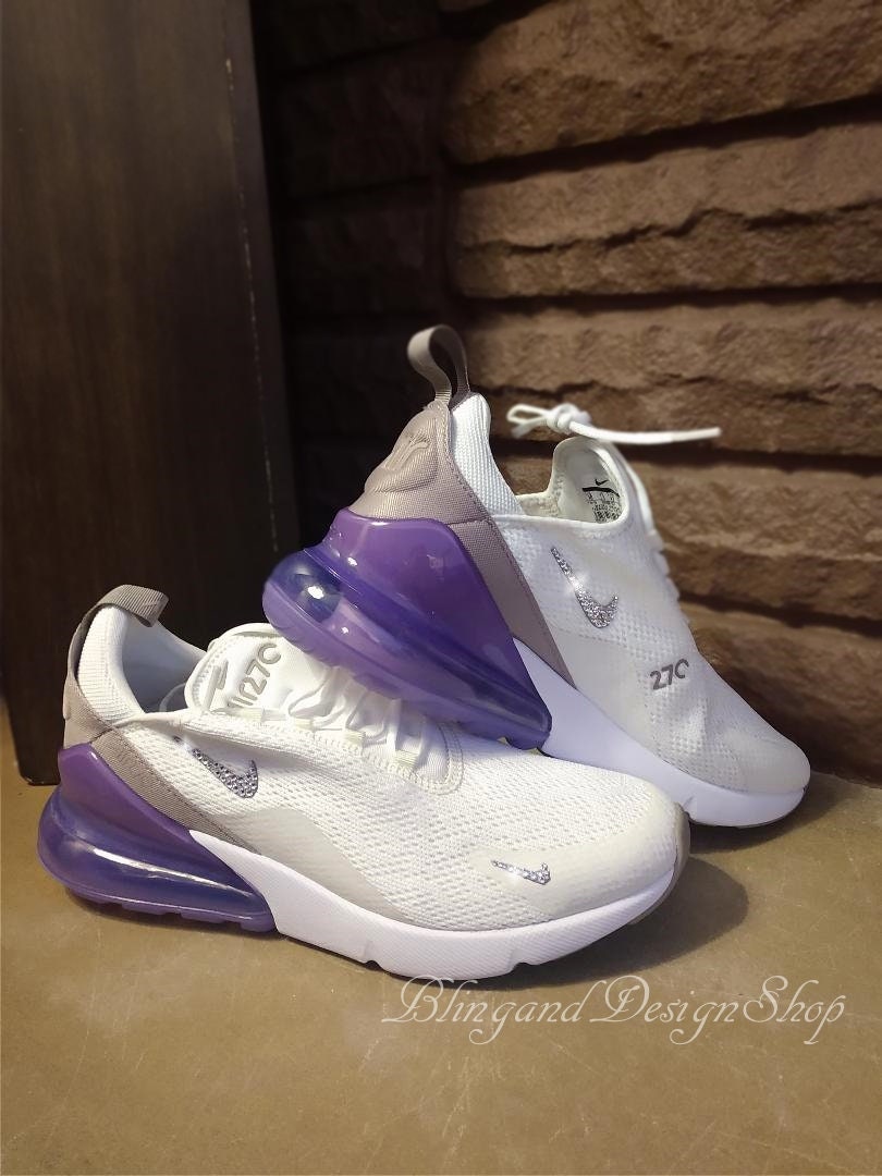 Swarovski Women's Nike Air Max 270 Purple Sneakers Customized with Swarovski Crystals Custom 