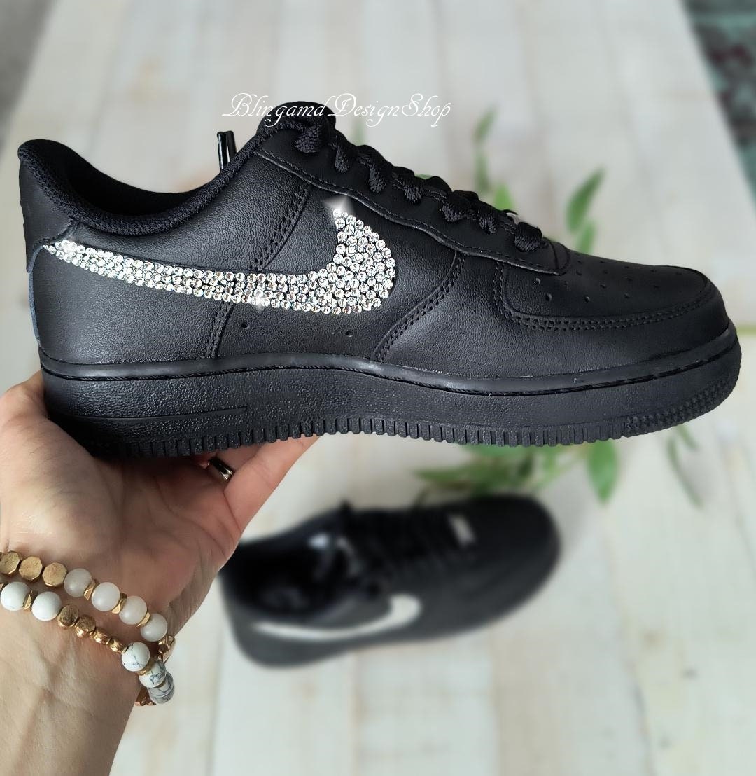 Swarovski Womens Nike Air Force 1 07 All Black Sneakers - Etsy