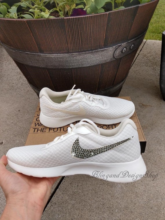 White Womens Nike Tanjun With Crystals - Etsy