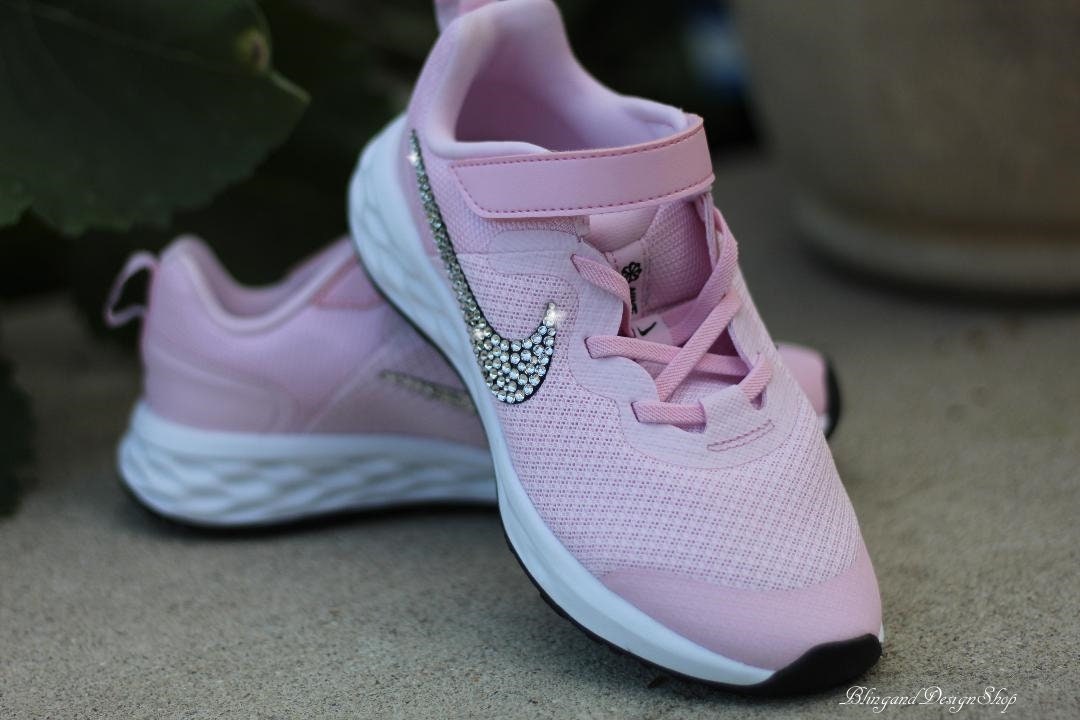 Swarovski Girls Nike Revolution 6 Pink Sneakers Customized 