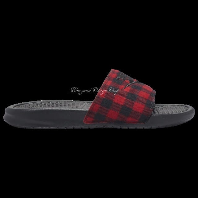 nike benassi slides black and red