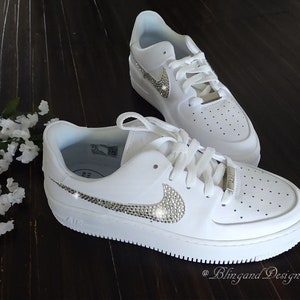 Swarovski Women's Nike Air Force 1 Sage Low All White | Etsy México