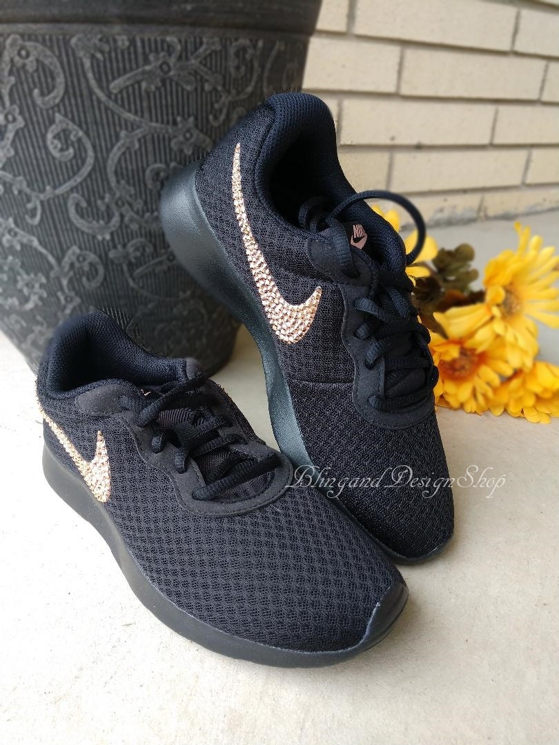 Swarovski Nike Womens Tanjun Black Sneakers Customized